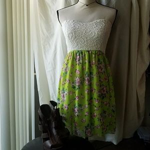 Strapless Lace Floral Print Dress
